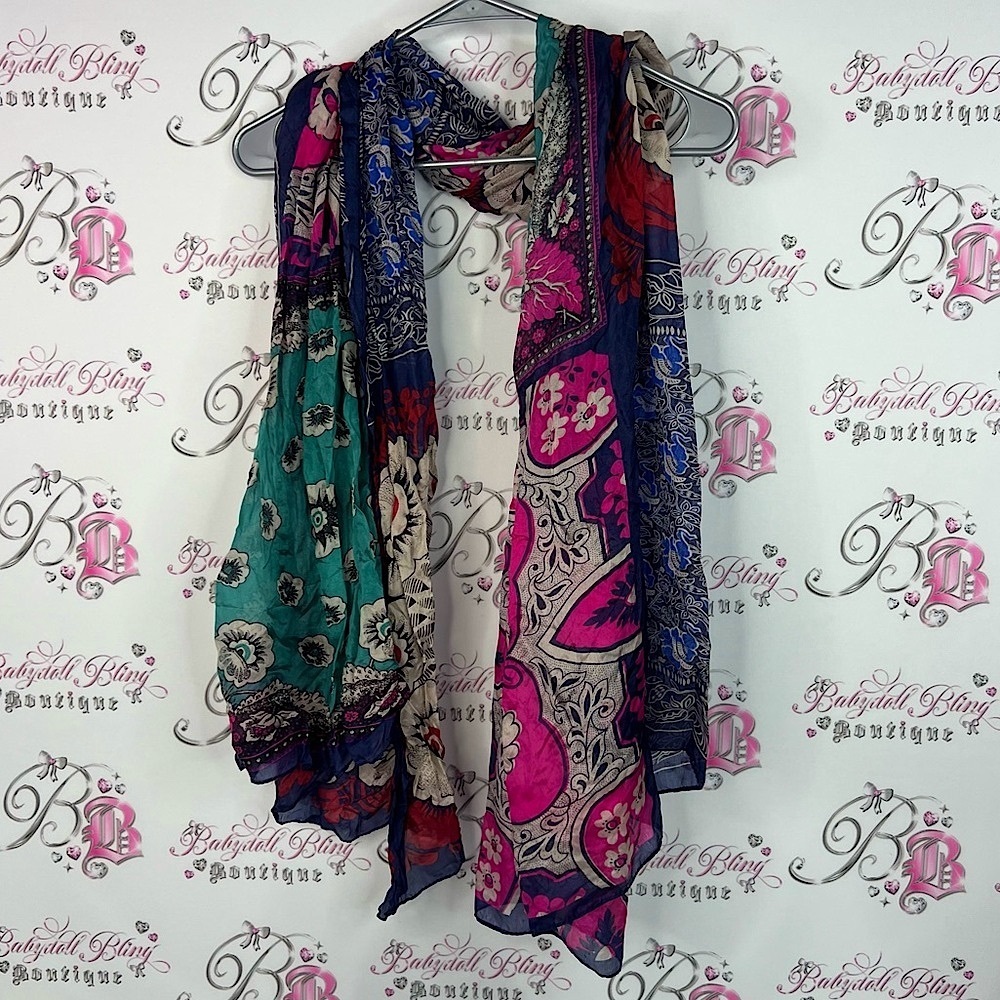 Scarf scarve wrap paisley boho flowers multicolor Floral Multicolor Scarf